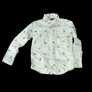 Janie and Jack light green dinosaur long sleeve cotton button down size 6